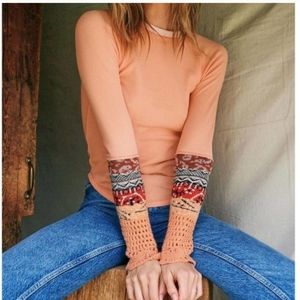 FREE PEOPLE Coral Peachy Thermal Long Sleeve Top Size Large